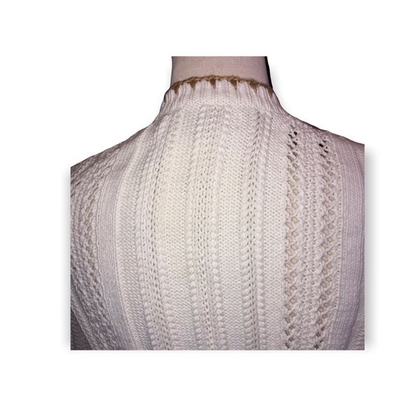 Jessica by Christopher L Open Front Cardigan Knit Sweater Cream and Tan Button - Picture 7 of 8